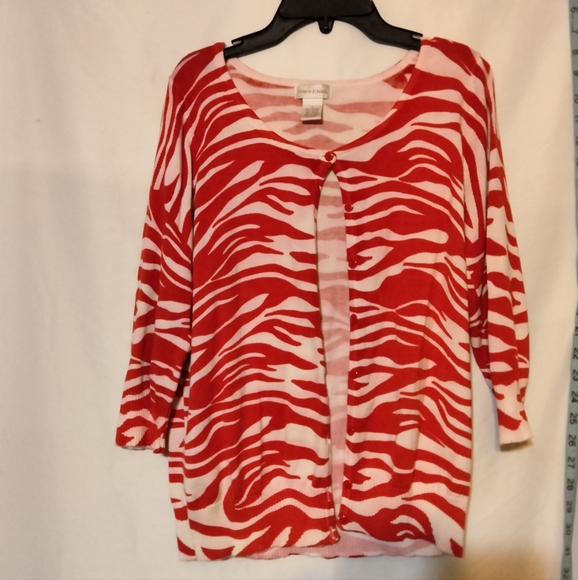 **2/$10**Monroe and main red zebra striped button down sweater sz L - Picture 1 of 5
